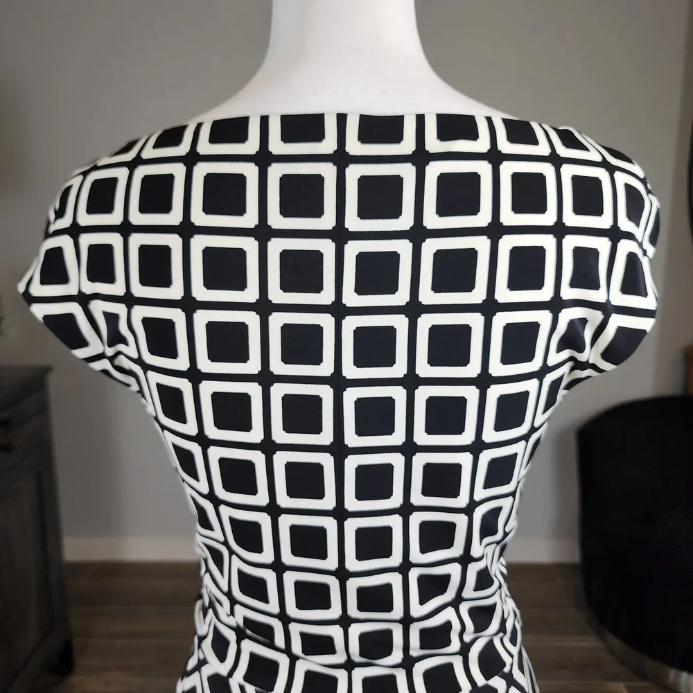 Lauren Ralph Lauren Twist Front Dress Womens 6 Black White Geometric Office Work